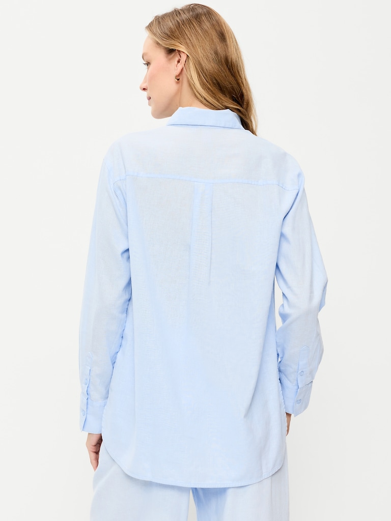 Linen-Blend Loose Button-Down Shirt