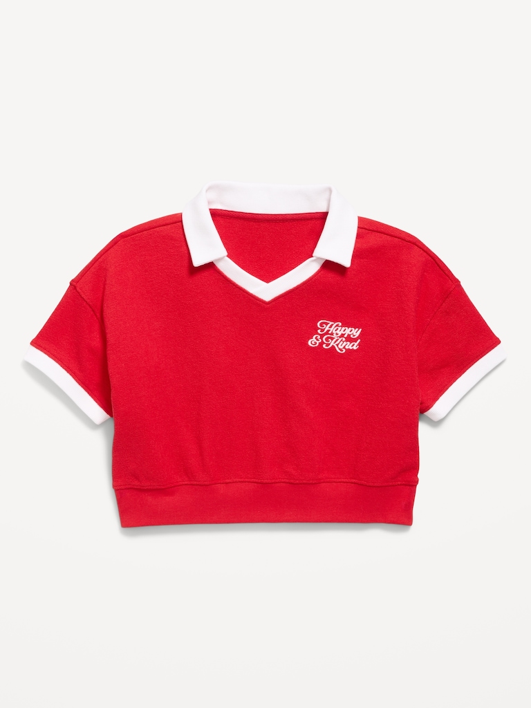 Short-Sleeve Cropped Retro Terry Polo for Girls