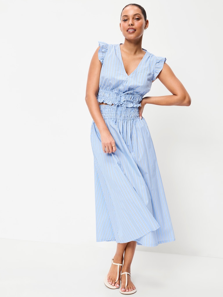 Smocked-Waist Midi Skirt