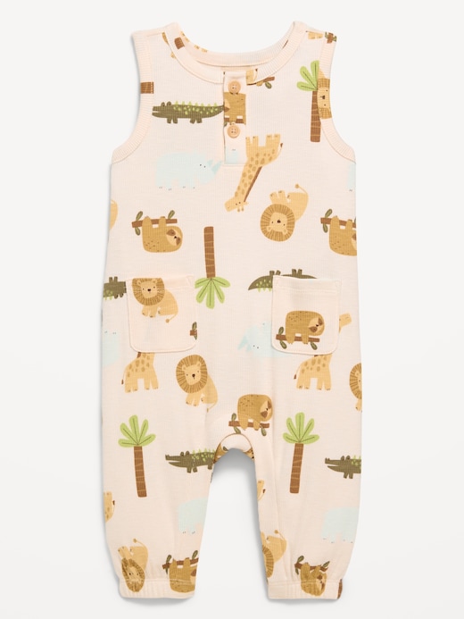 Printed Printed Sleeveless Henley One-Piece Romper for Baby on clearance at Old Navy — 40% off
