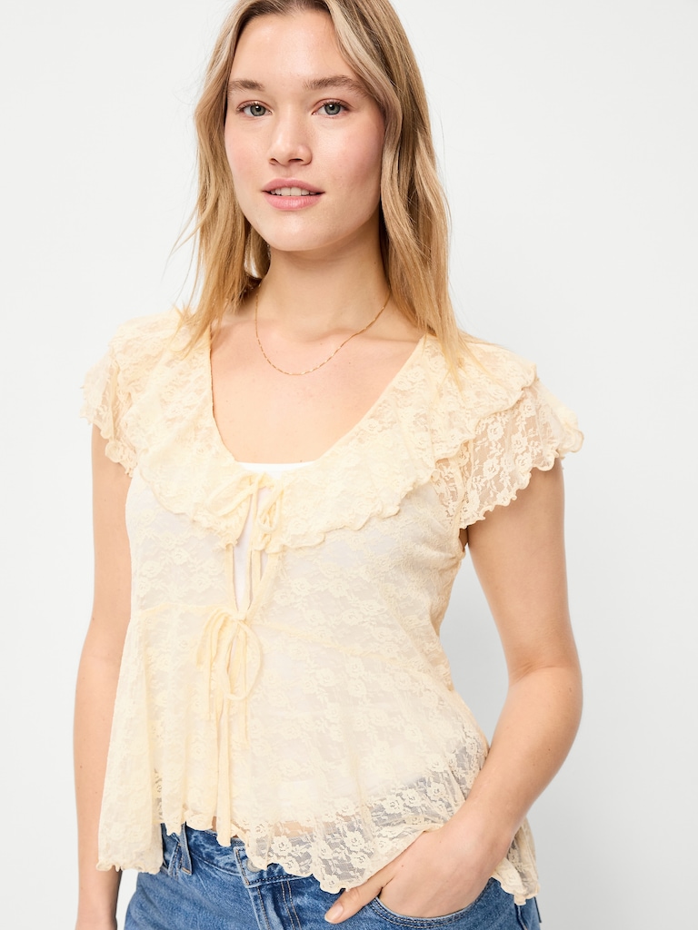 Open-Front Lace Ruffle Top
