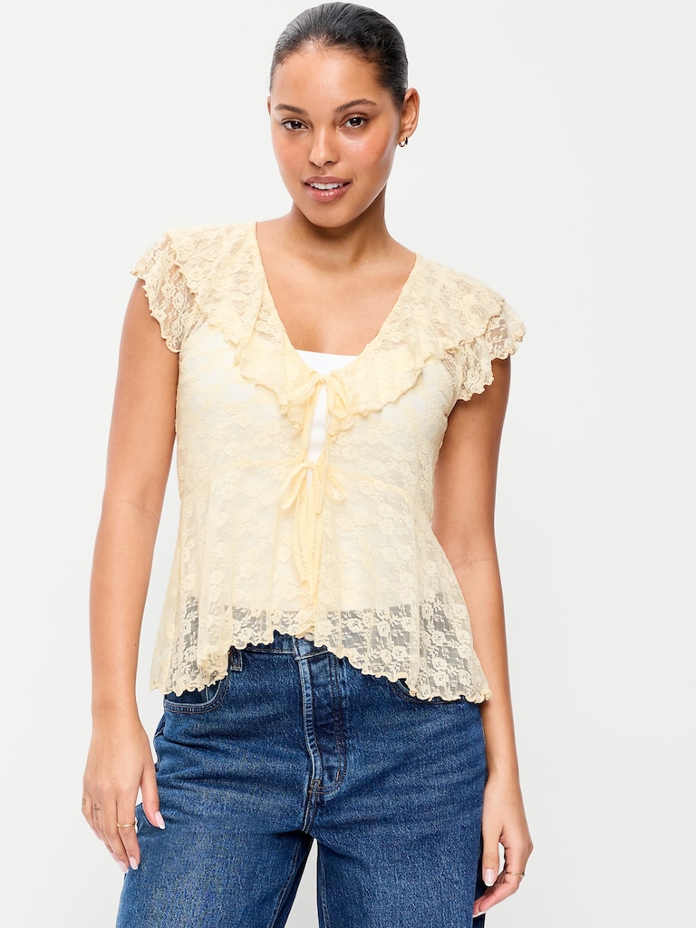 Open-Front Lace Ruffle Top