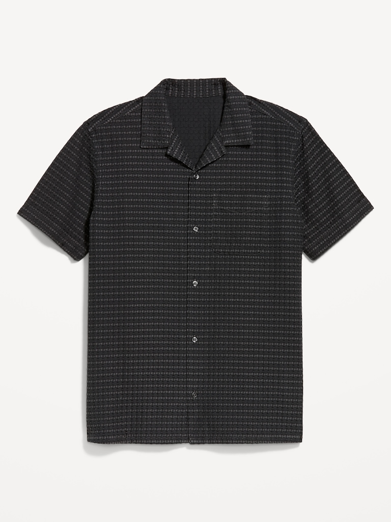 Short-Sleeve Textured Jacquard Camp Shirt
