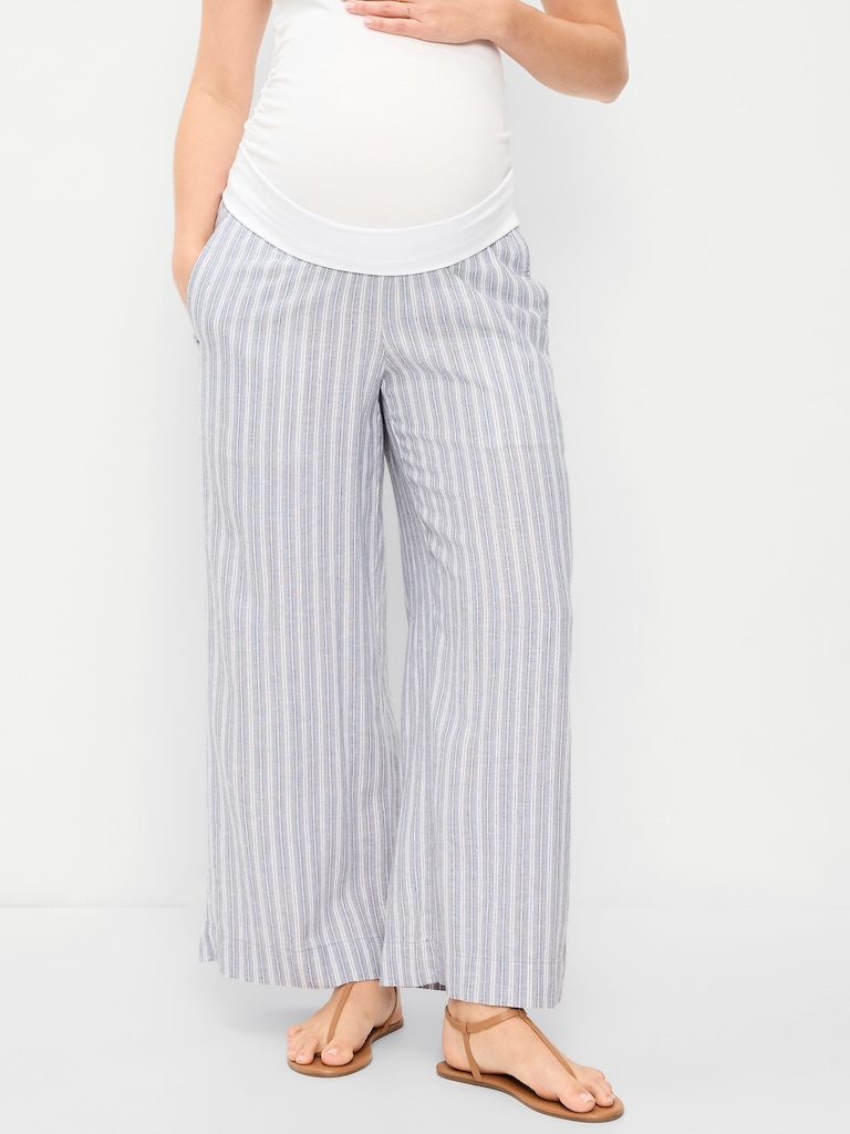 Maternity Rollover Waist Linen-Blend Wide-Leg Pants