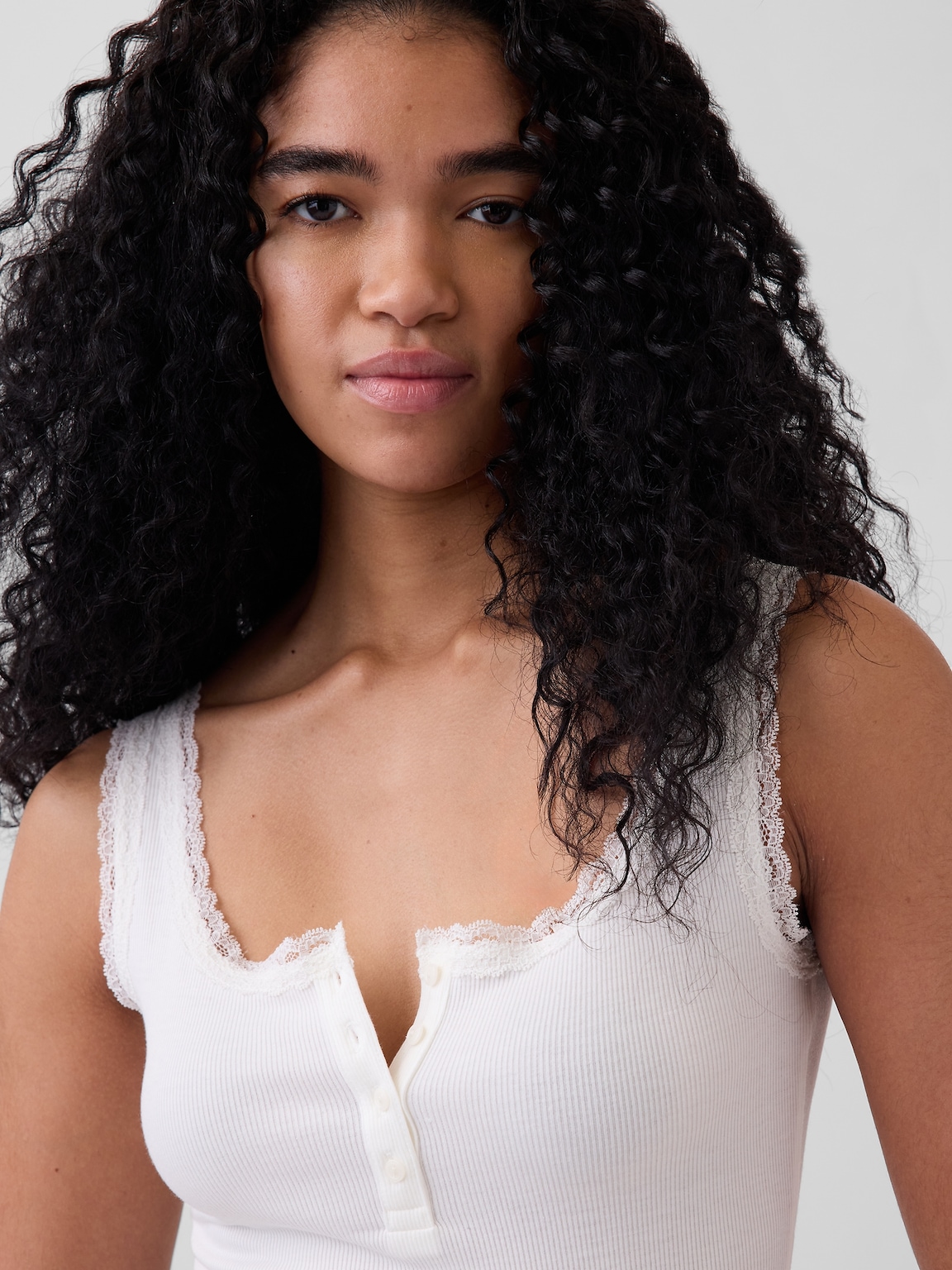 Mini Rib Lace Henley PJ Tank Top