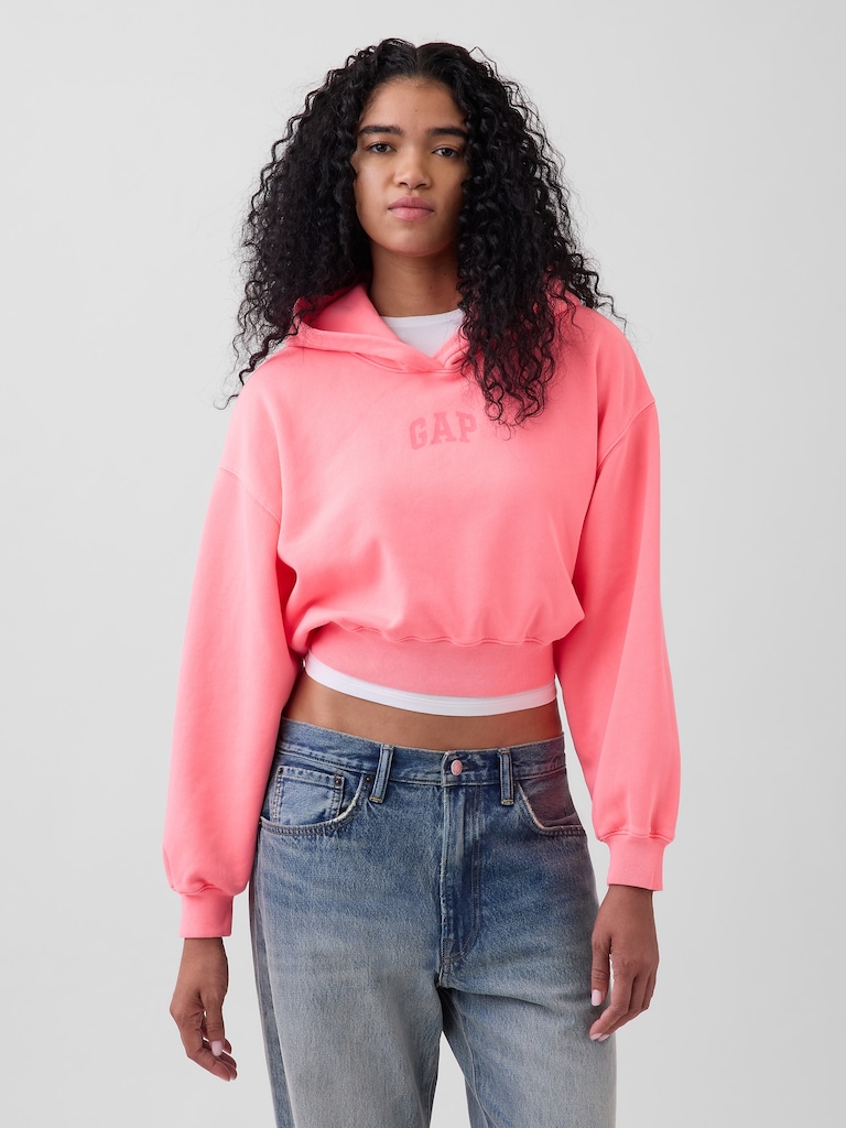 VintageSoft Oversized Crop Logo Hoodie