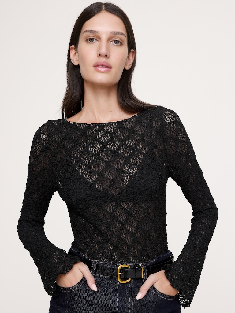 Lace Flare-Sleeve Top