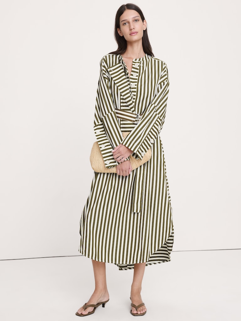 Cotton Poplin Big-Button Shirt Dress