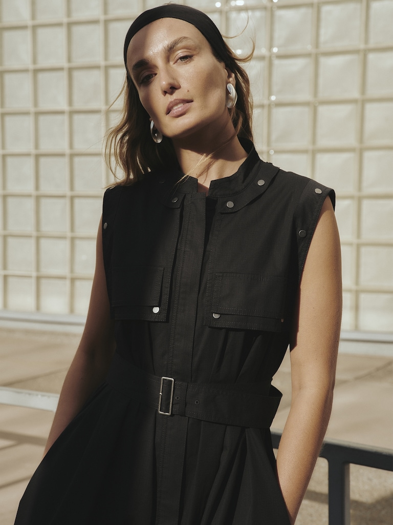 Stretch-Cotton Utility Maxi Dress