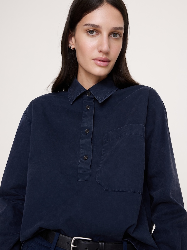 Oversized Cotton Twill Popover Shirt