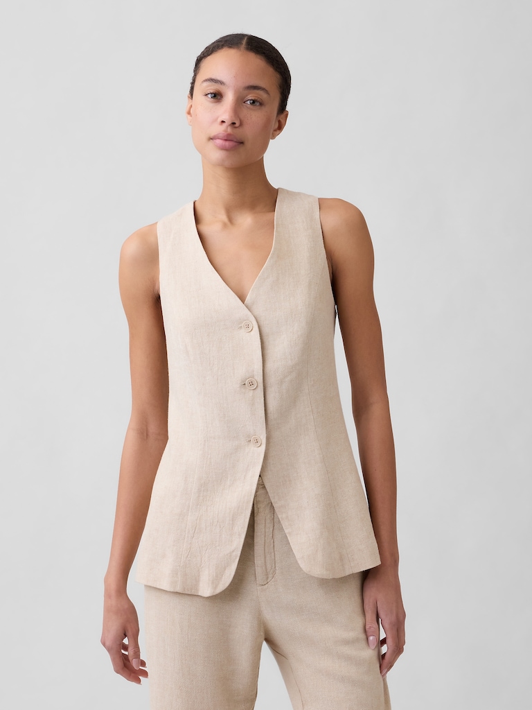 Longline Linen-Blend Vest