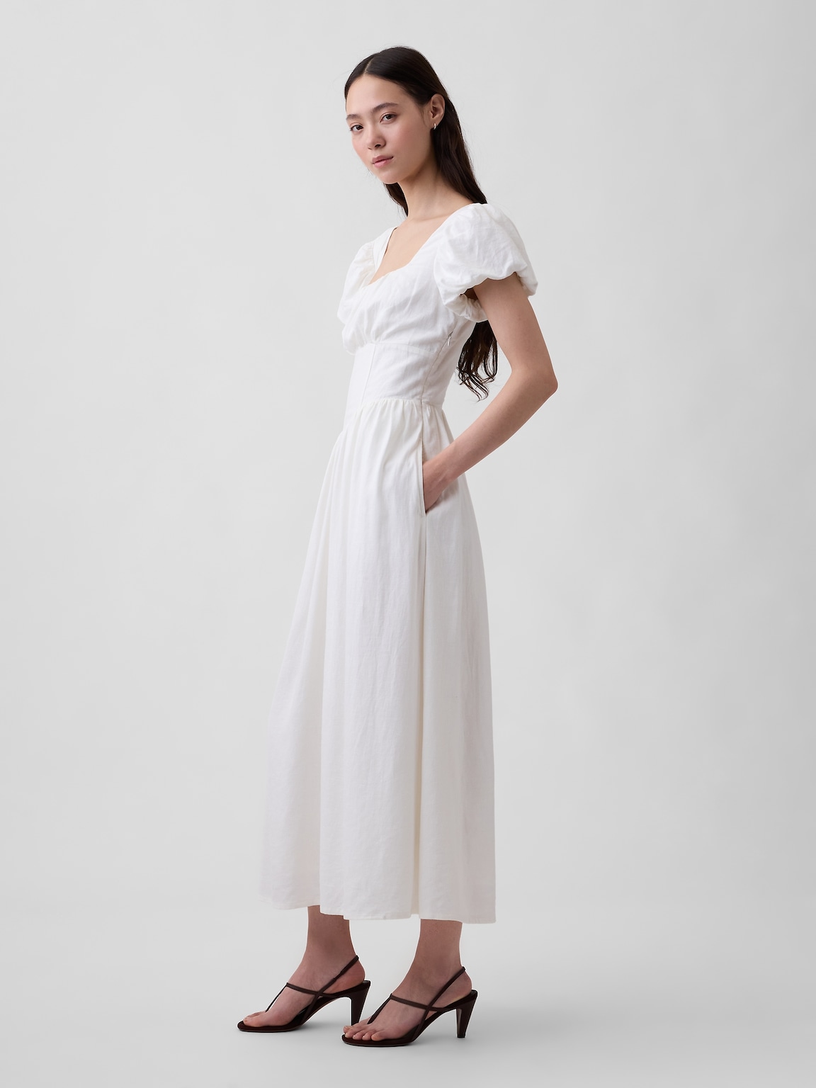 Linen-Blend Drop-Waist Maxi Dress