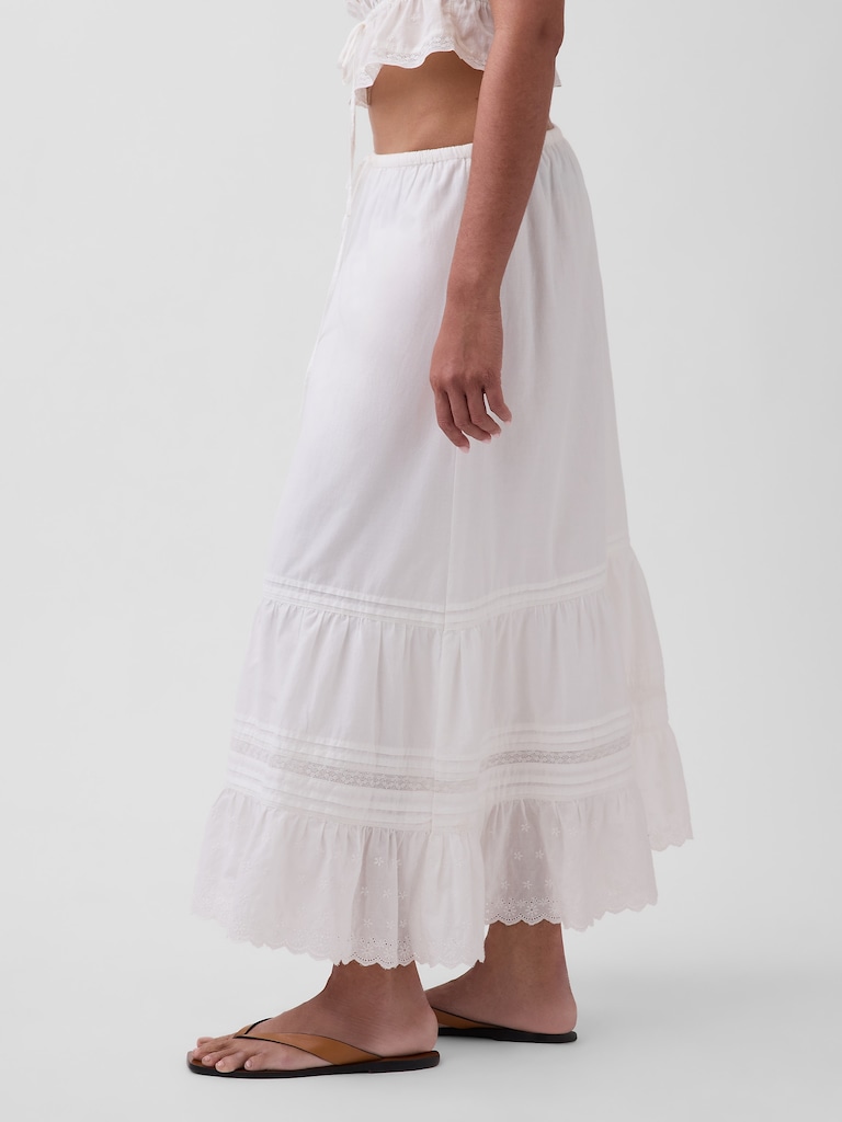 High Rise Tiered Lace-Trim Maxi Skirt