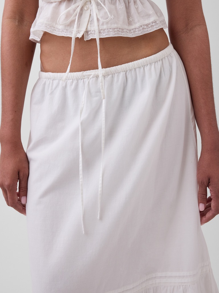 High Rise Tiered Lace-Trim Maxi Skirt