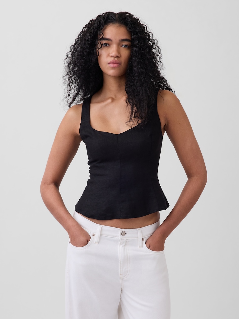 Linen-Blend Peplum Top