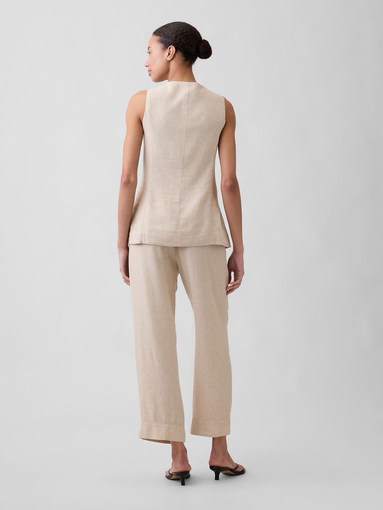 High Rise Linen-Blend Straight Crop Pants