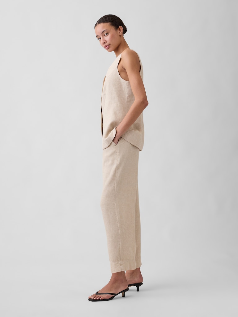 High Rise Linen-Blend Straight Crop Pants