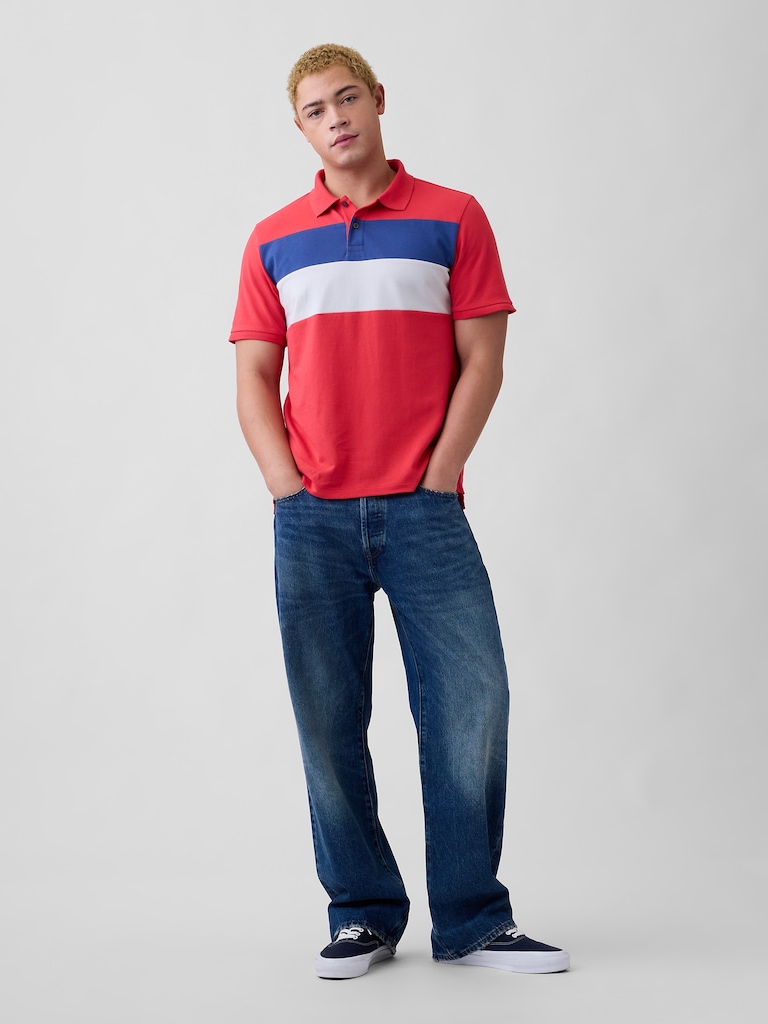 Colorblock Stretch Pique Polo Shirt