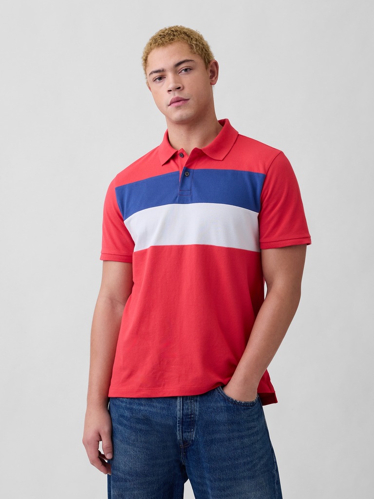 Colorblock Stretch Pique Polo Shirt