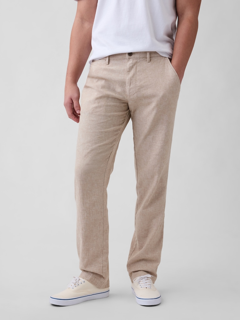 Straight Linen-Blend Pants