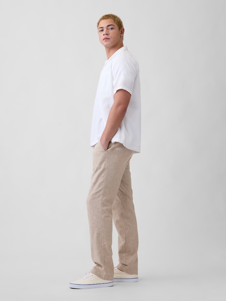 Straight Linen-Blend Pants