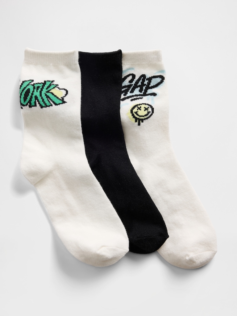 Kids Graphic Logo Crew Socks (3-Pack)