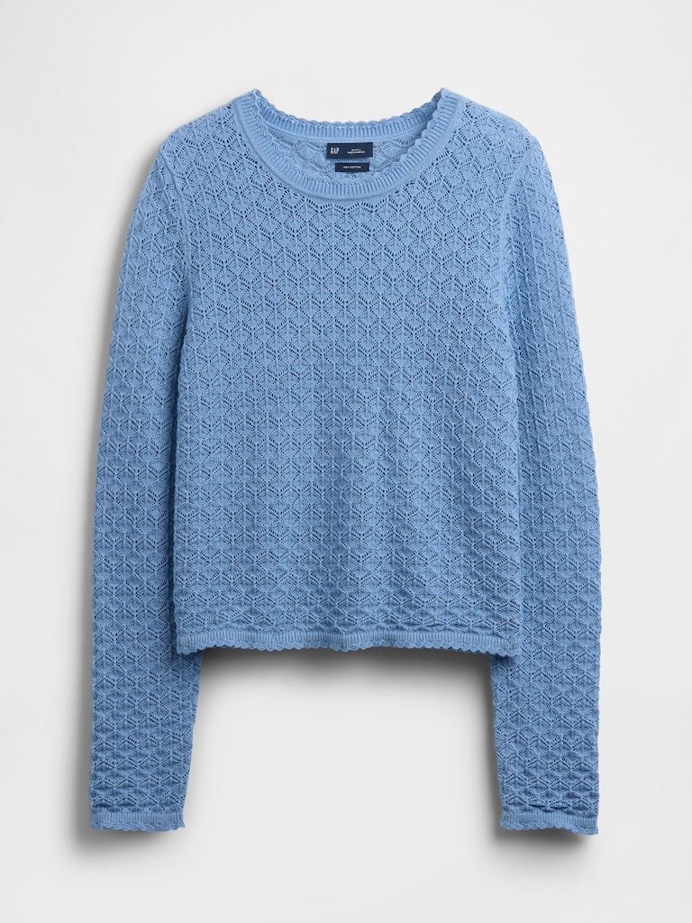 100% Cotton Pointelle Crop Sweater