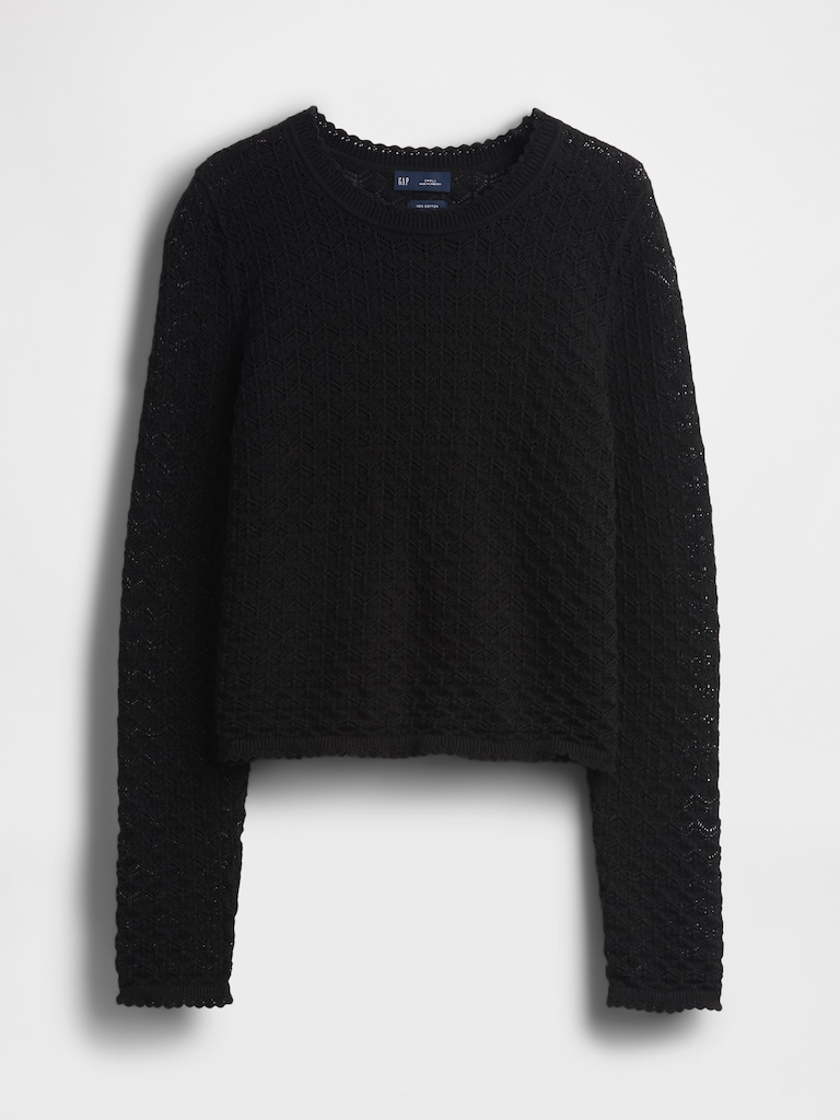 100% Cotton Pointelle Crop Sweater