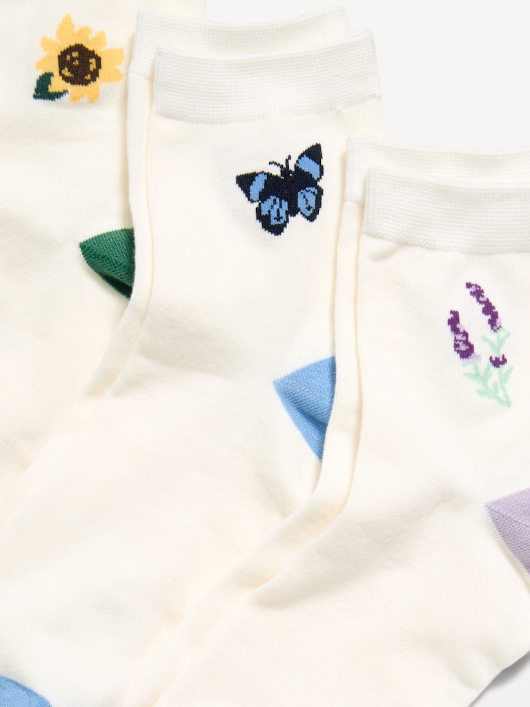 Novelty Quarter Crew Socks 3-Pack for Women