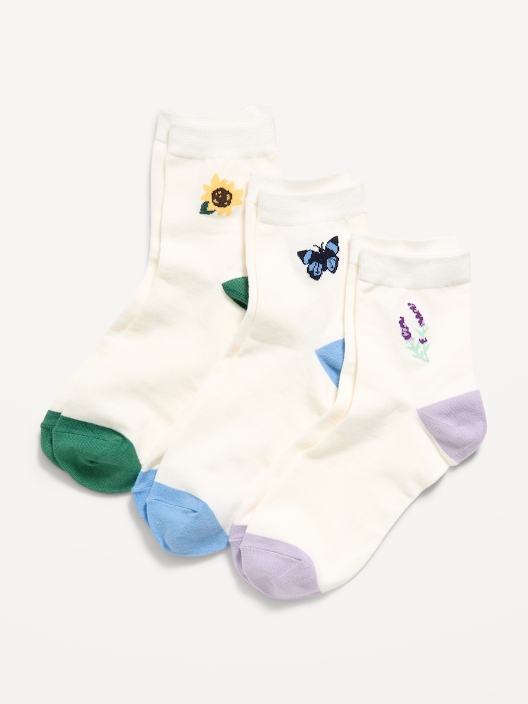 Novelty Quarter Crew Socks 3-Pack for Women