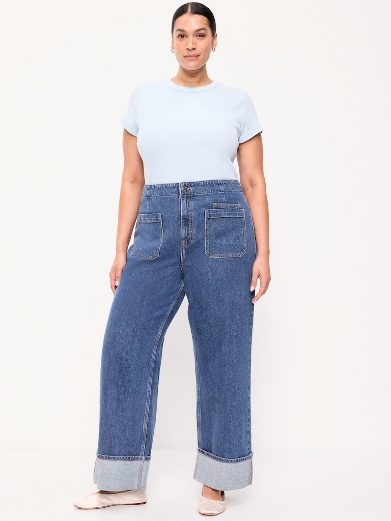 Extra High-Waisted Cuffed Wide-Leg Jeans