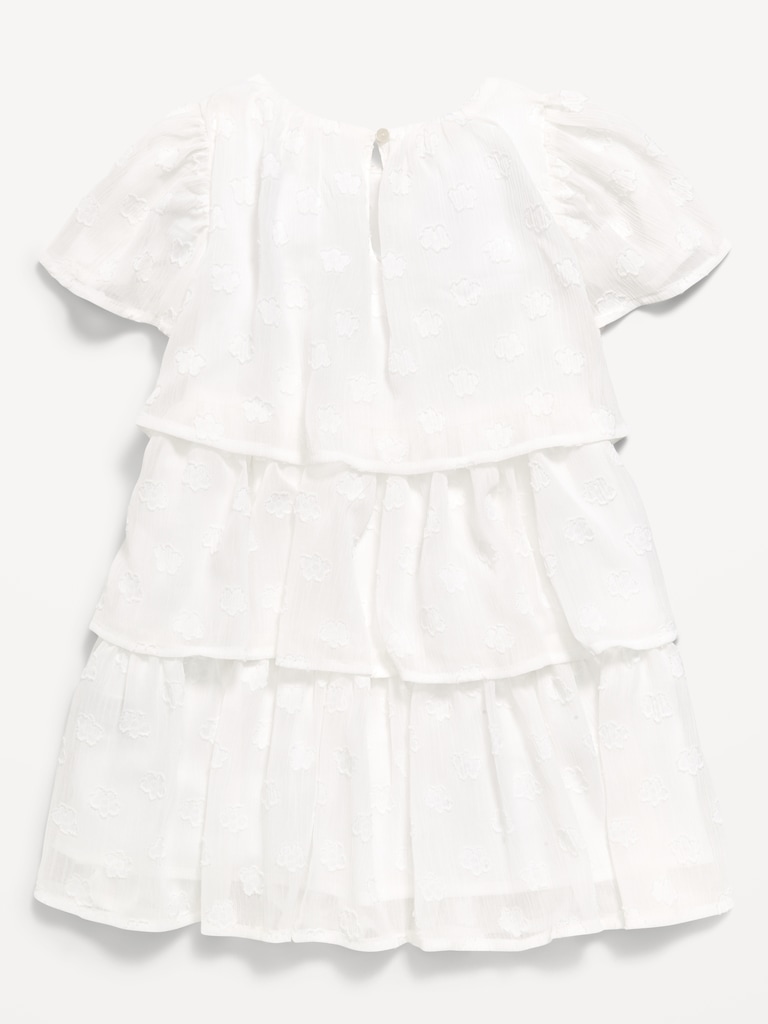 Short-Sleeve Textured Tiered Swing Dress for Toddler Girls