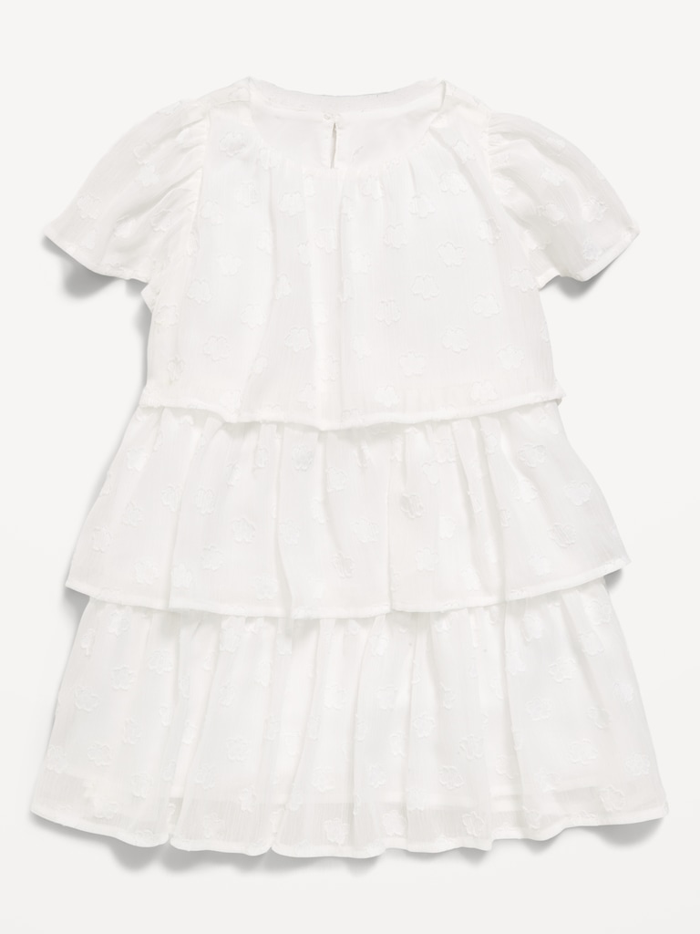 Short-Sleeve Textured Tiered Swing Dress for Toddler Girls