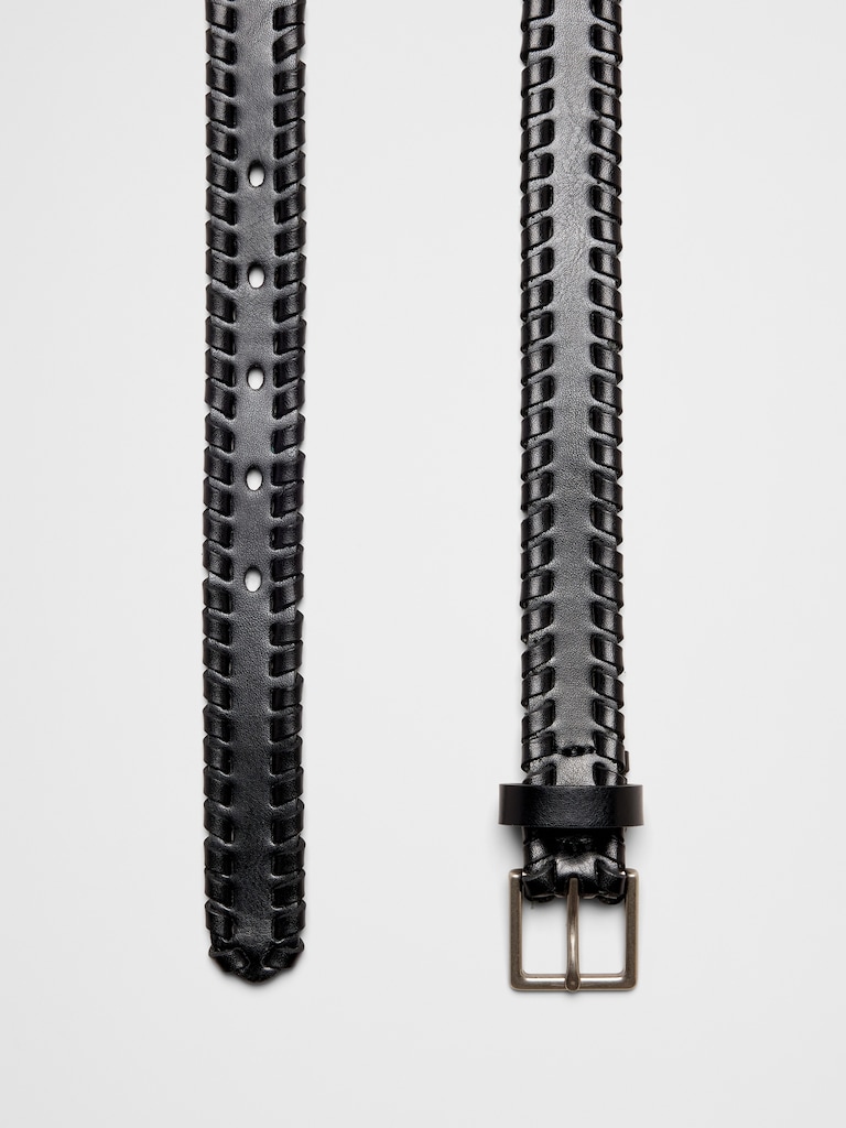 Vegan Leather Skinny Whipstitch Belt