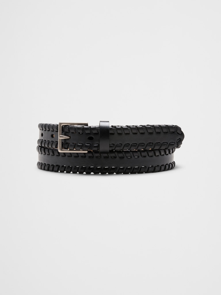 Vegan Leather Skinny Whipstitch Belt