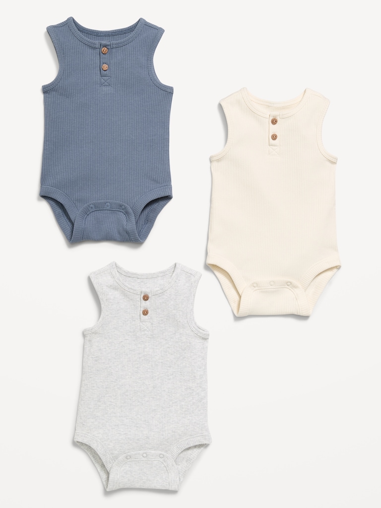 Sleeveless Ribbed Henley Bodysuit 3-Pack for Baby