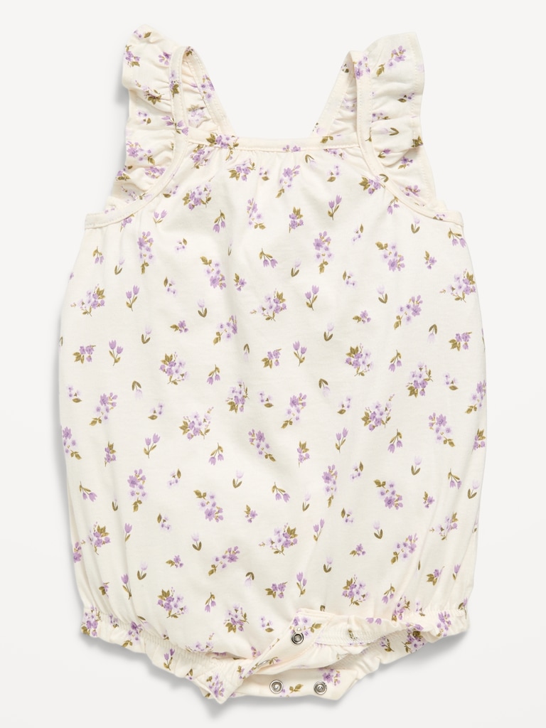 Printed Sleeveless Ruffle-Trim Romper for Baby
