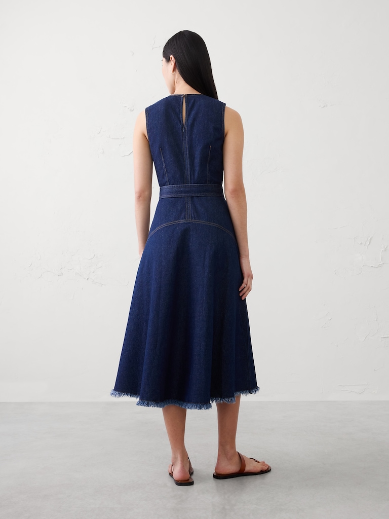 Denim Belted Midi Dress