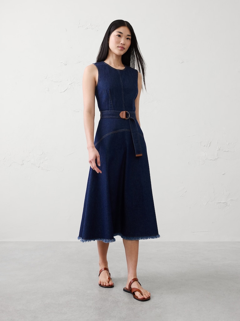 Denim Belted Midi Dress