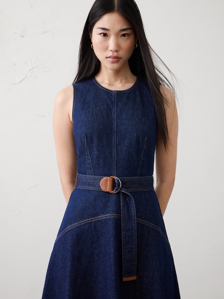 Denim Belted Midi Dress