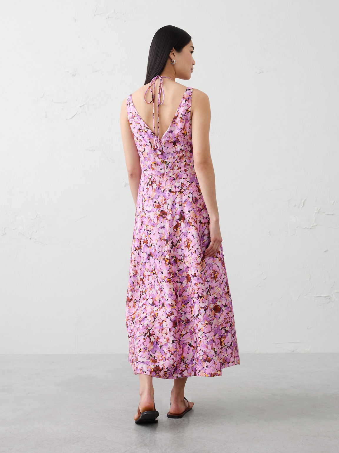 Linen-Blend Cutout Tie-Front Midi Dress