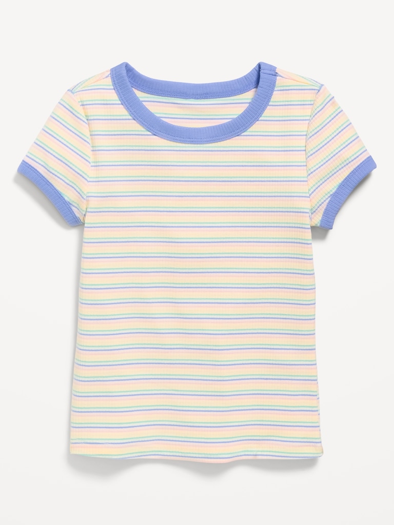 Fitted Short-Sleeve Ribbed Ringer T-Shirt for Girls