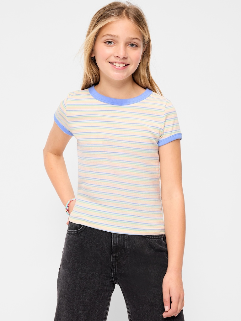 Fitted Short-Sleeve Ribbed Ringer T-Shirt for Girls