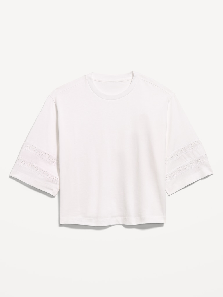 Vintage Crew-Neck Cropped Lace-Trim T-Shirt