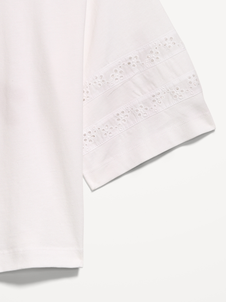 Vintage Crew-Neck Cropped Lace-Trim T-Shirt