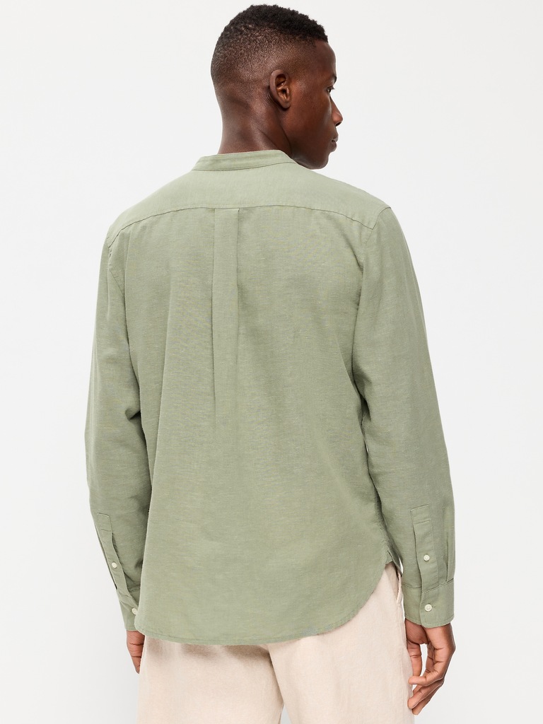 Classic Fit Banded Collar Linen-Blend Shirt