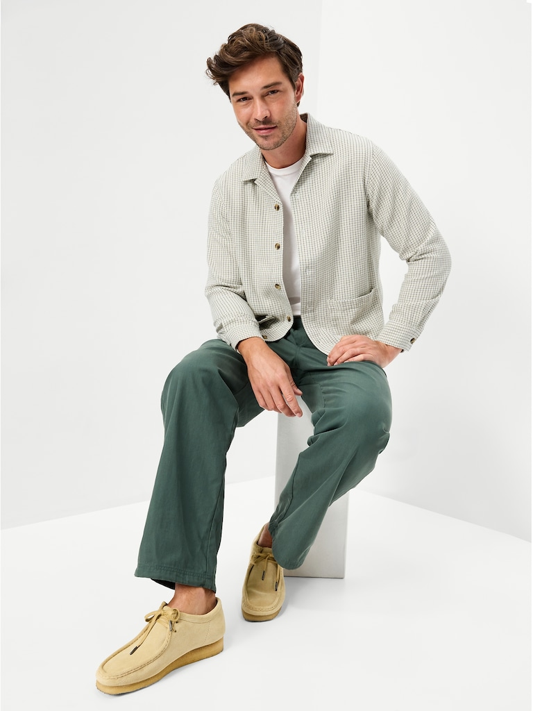 Long-Sleeve Textured Camp Shirt