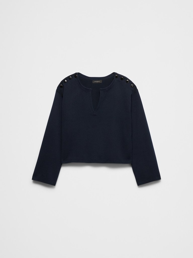 Button Notch-Neck Sweater