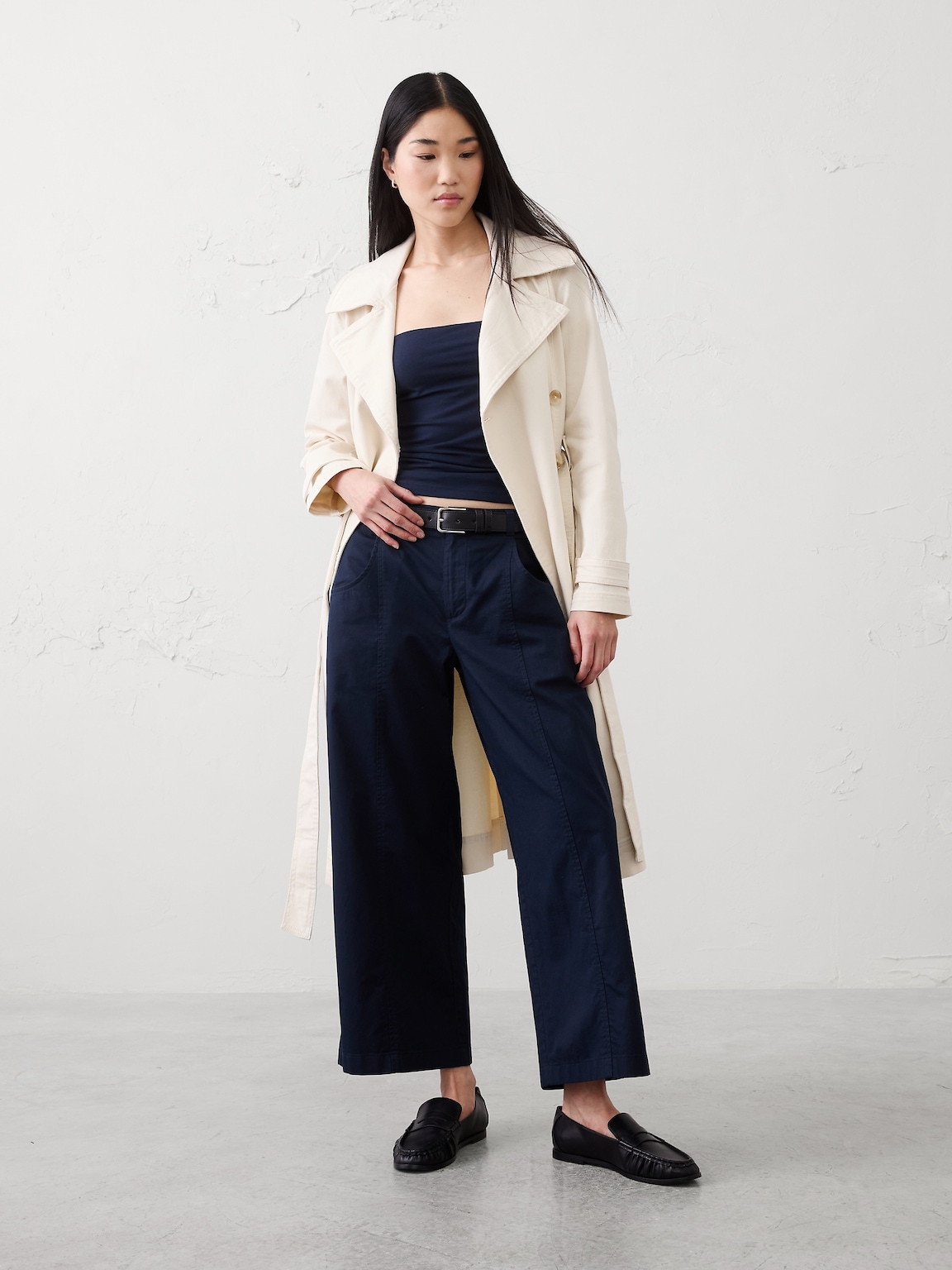 Wide-Leg Mid-Rise Lightweight Twill Cropped Trouser