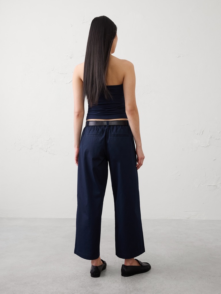 Wide-Leg Mid-Rise Lightweight Twill Cropped Trouser